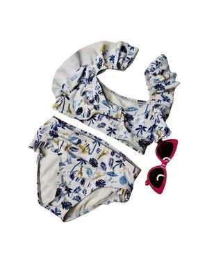 Janie and Jack Girls Swimsuit Ruffles Safari Animal Two-piece Bikini  Size 5